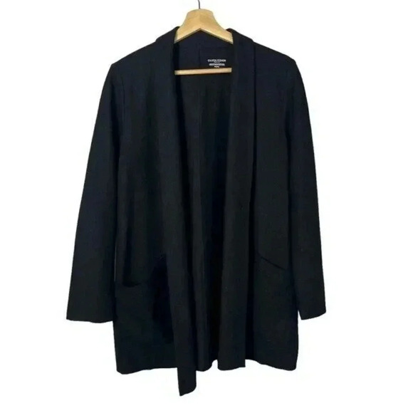 Eileen Fisher Petite Black Wool Open Front Sweatercoat PM - Picture 1 of 5